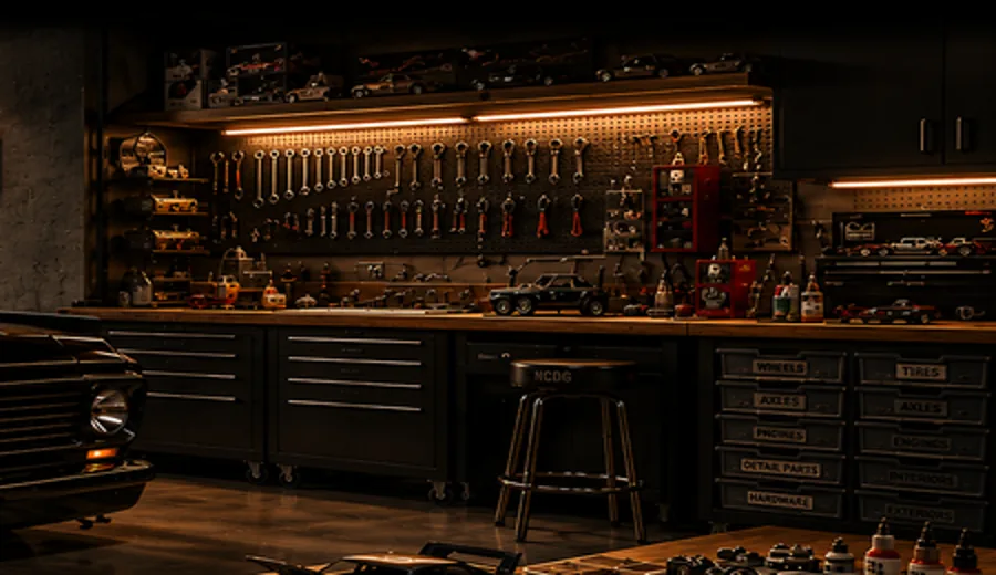 NC Diecast Garage workshop and diecast display